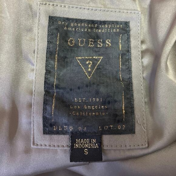 Guess Women's Tan Leather Trim Long Sleeve Zip Up Belted Trench Coat Jacket Sz S - Picture 4 of 5